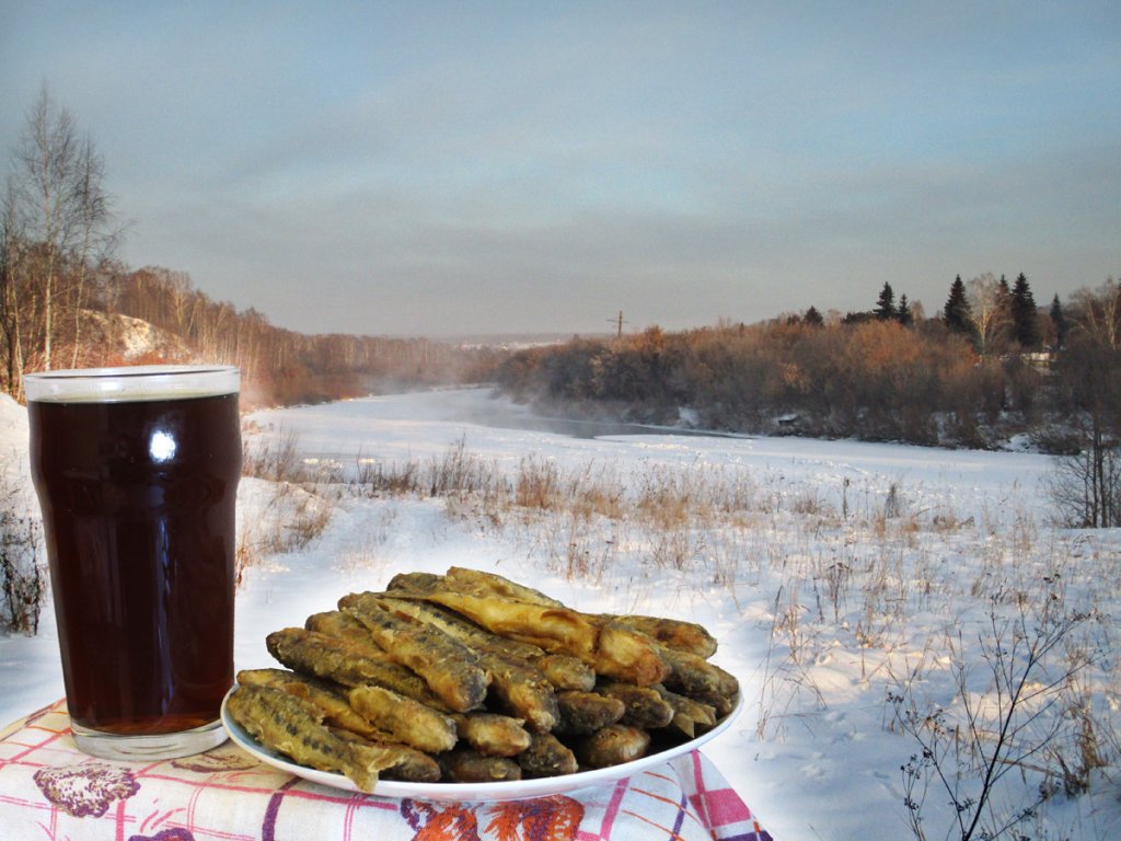 Жареные пескари с домашним пивом.