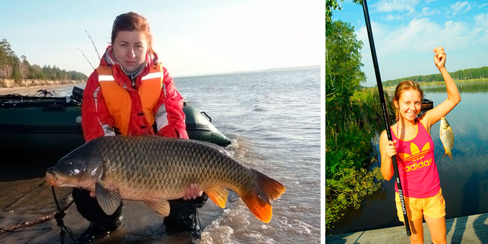 Женщина с трофейным сазаном
